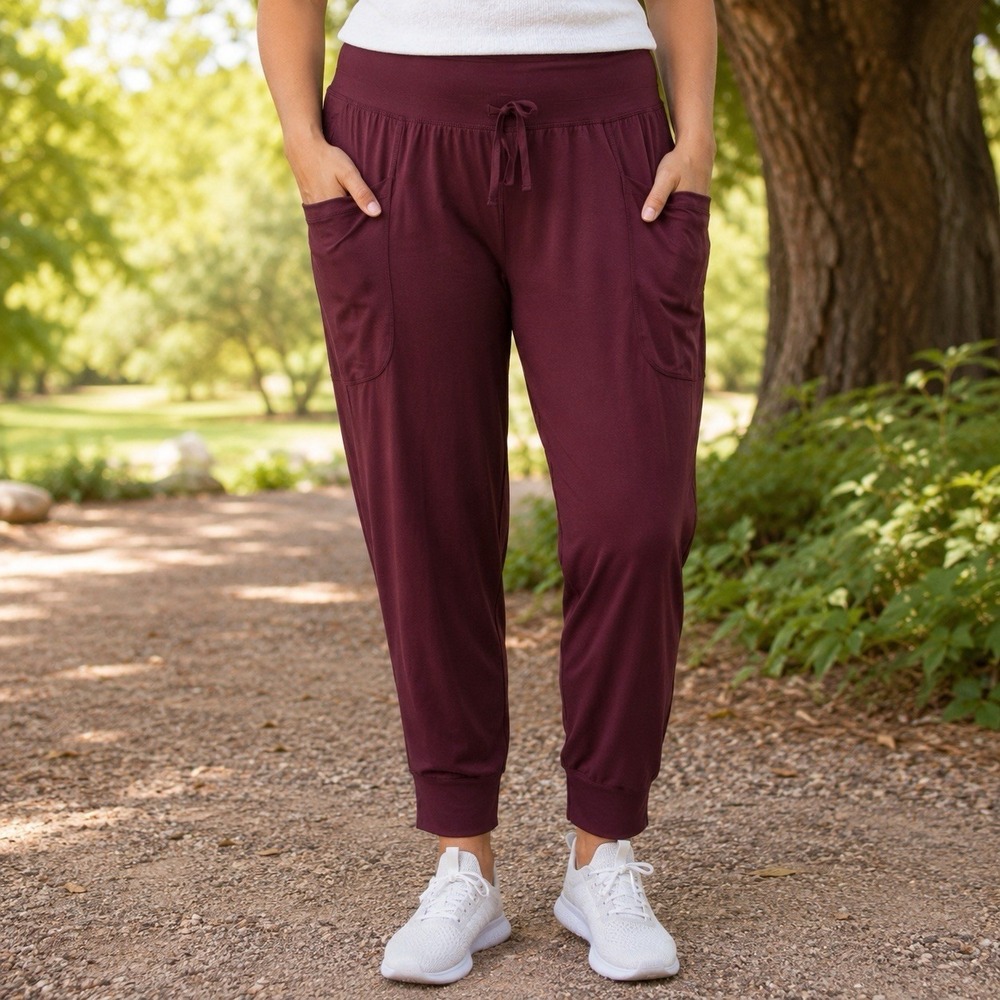 NEW Fabletics Maj Pocket Pant‎ Burgundy Moisture Wicking Athletic Outdoors 1X